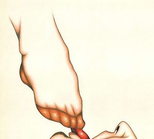 300x272 Toe Lick Female Male Figure Original Black Red Flesh Pastel Pencil - Toe Drawing