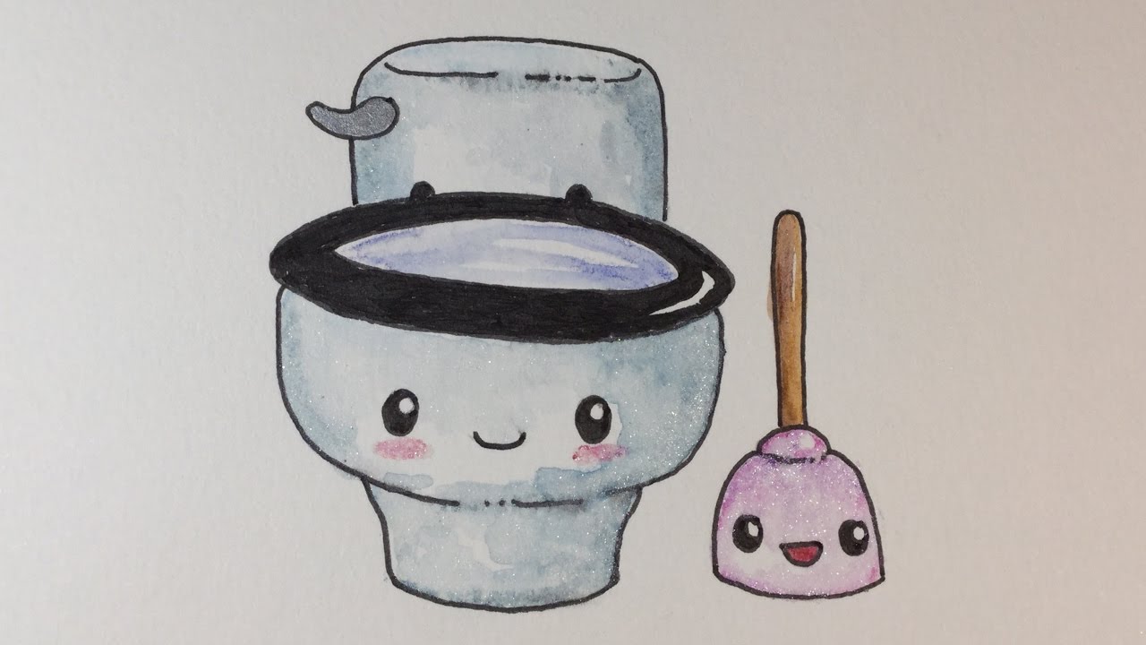 1280x720 how to draw kawaii toilet and plunger - Toilet Drawing