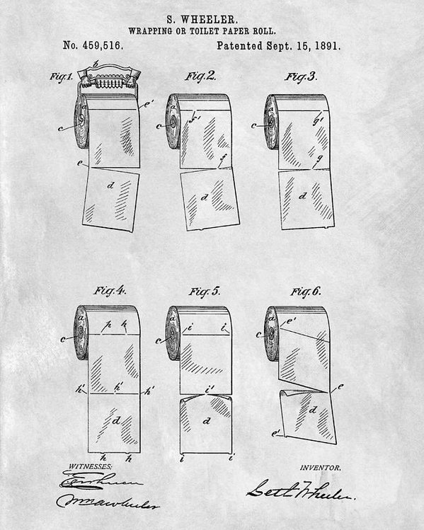 599x749 Original Toilet Paper Roll Patent Drawing Poster - Toilet Drawing