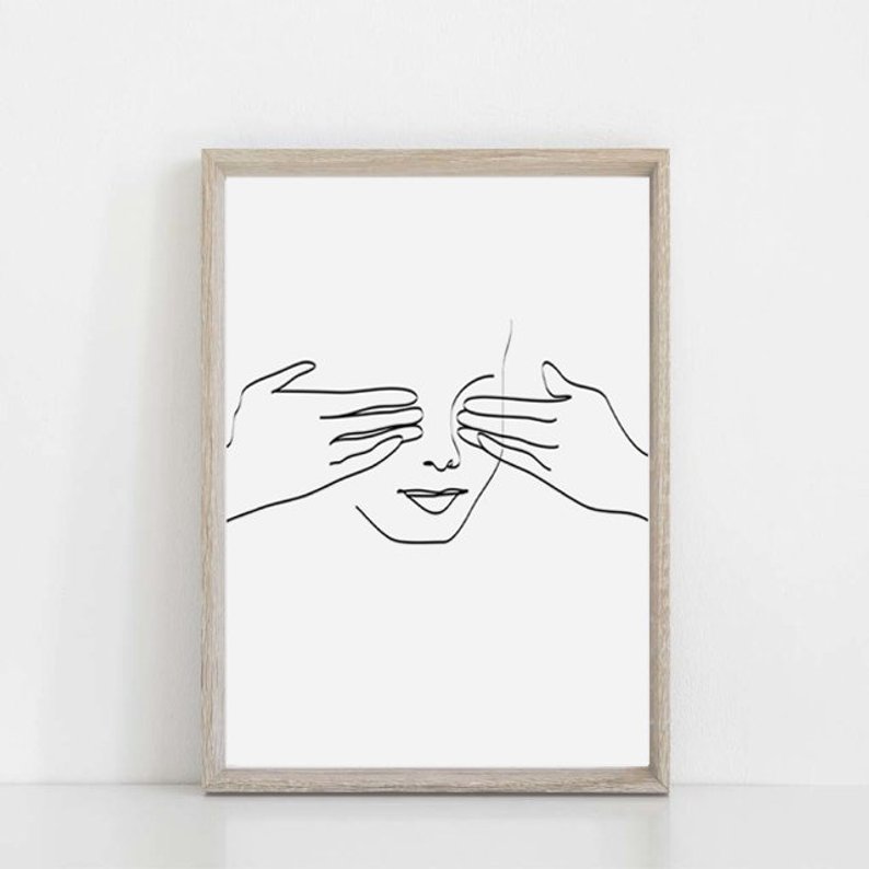 794x794 Woman Face Art Digital Prints Female Artwork Toilet Art Face Etsy - Toilet Line Drawing