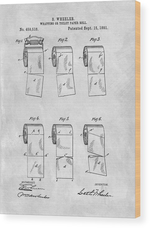 482x732 original toilet paper roll patent drawing wood print - Toilet Paper Patent Drawing