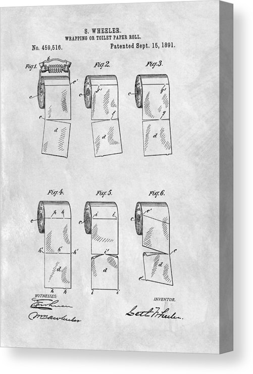 501x740 Original Toilet Paper Roll Patent Drawing Canvas Print Canvas - Toilet Paper Roll Drawing