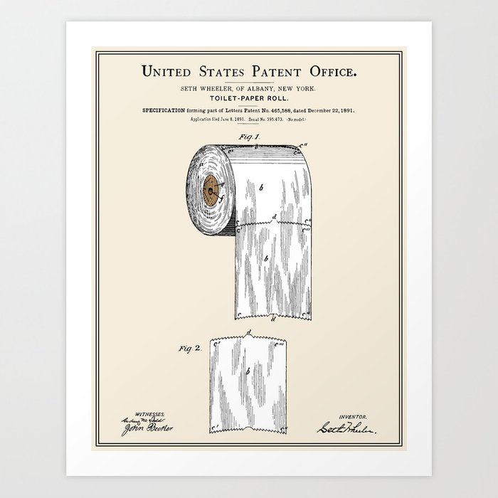 700x700 Toilet Paper Roll Patent Art Print - Toilet Paper Roll Patent Drawing