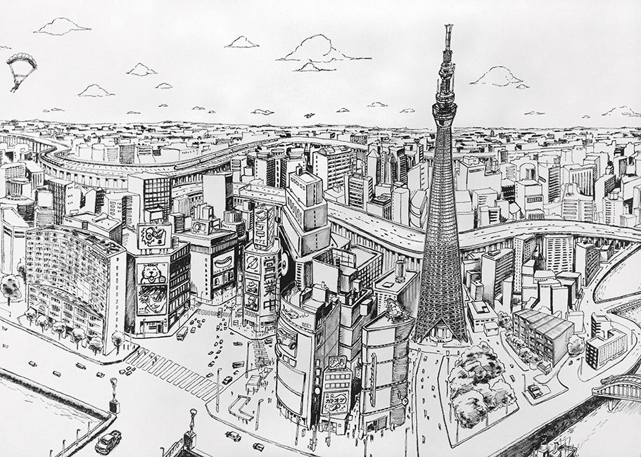 911x650 Street Artist Draws A Foot Wide Tokyo Panorama - Tokyo Drawing