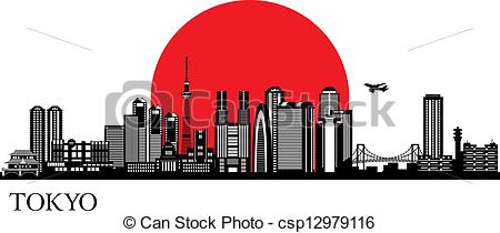 450x210 Tokyo Silhouette Vector Skyline Illustration - Tokyo Drawing