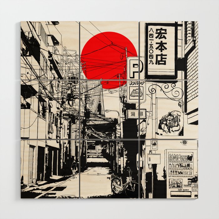 700x700 Tokyo Street Sunrise Wood Wall Art - Tokyo Drawing