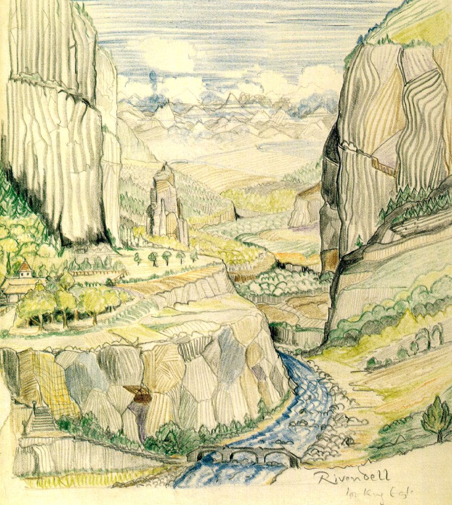 917x1025 sketch of rivendell - Tolkien Drawings