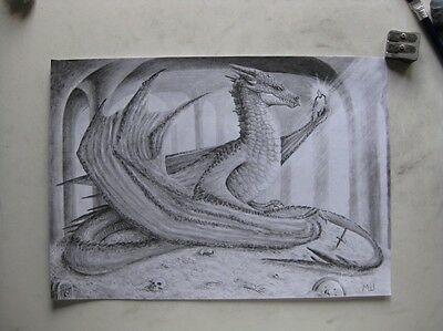 400x299 original pencil drawing tolkien artwork - Tolkien Smaug Drawing