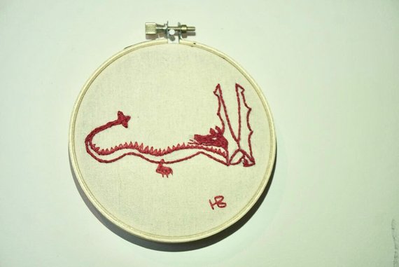 570x381 smaug original tolkien drawing red thread embroidery etsy - Tolkien Smaug Drawing