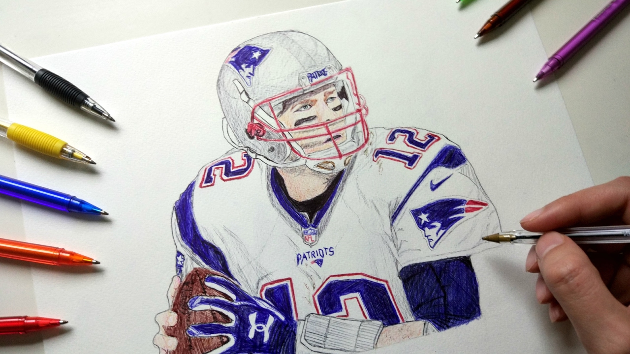 1280x720 Tom Brady Drawing With Ballpoint Pen - Tom Brady Drawing