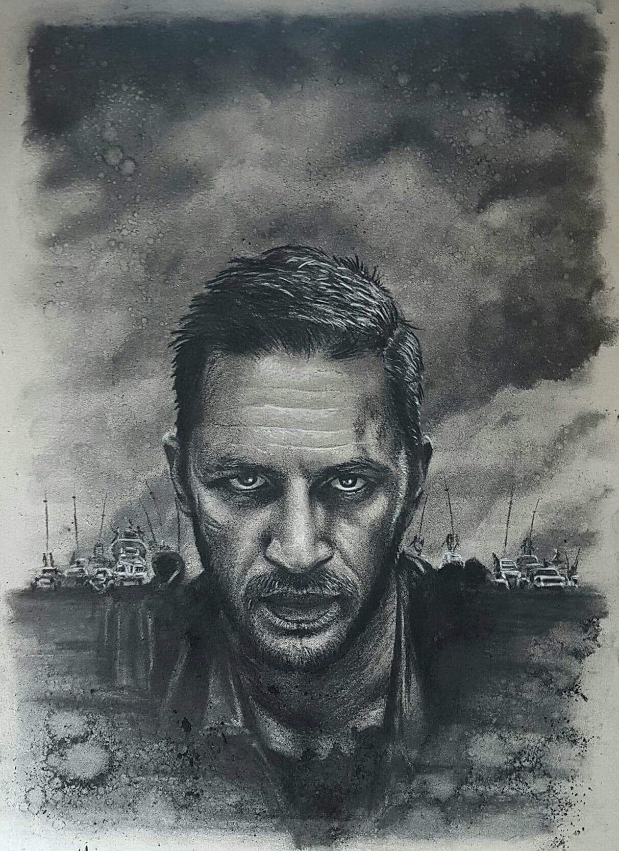 1213x1667 I Drew Tom Hardy From Mad Max With Charcoal On Grey Card Drawing - Tom Hardy Drawing
