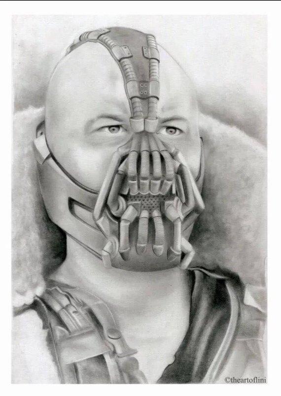 570x804 Original Bane Drawing The Dark Knight Batman Tom Hardy Fan Etsy - Tom Hardy Drawing