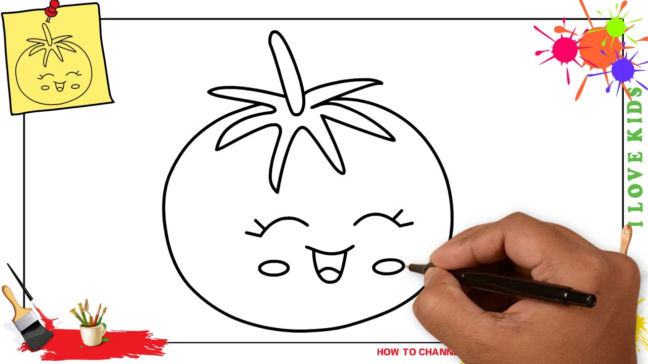 1280x720 how to draw a tomato easy cute step - Tomato Drawing Pictures