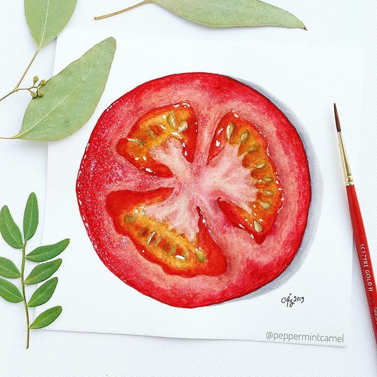 750x750 Watercolor Tomato I'm Now Missing The Fresh Tomato - Tomato Slice Drawing