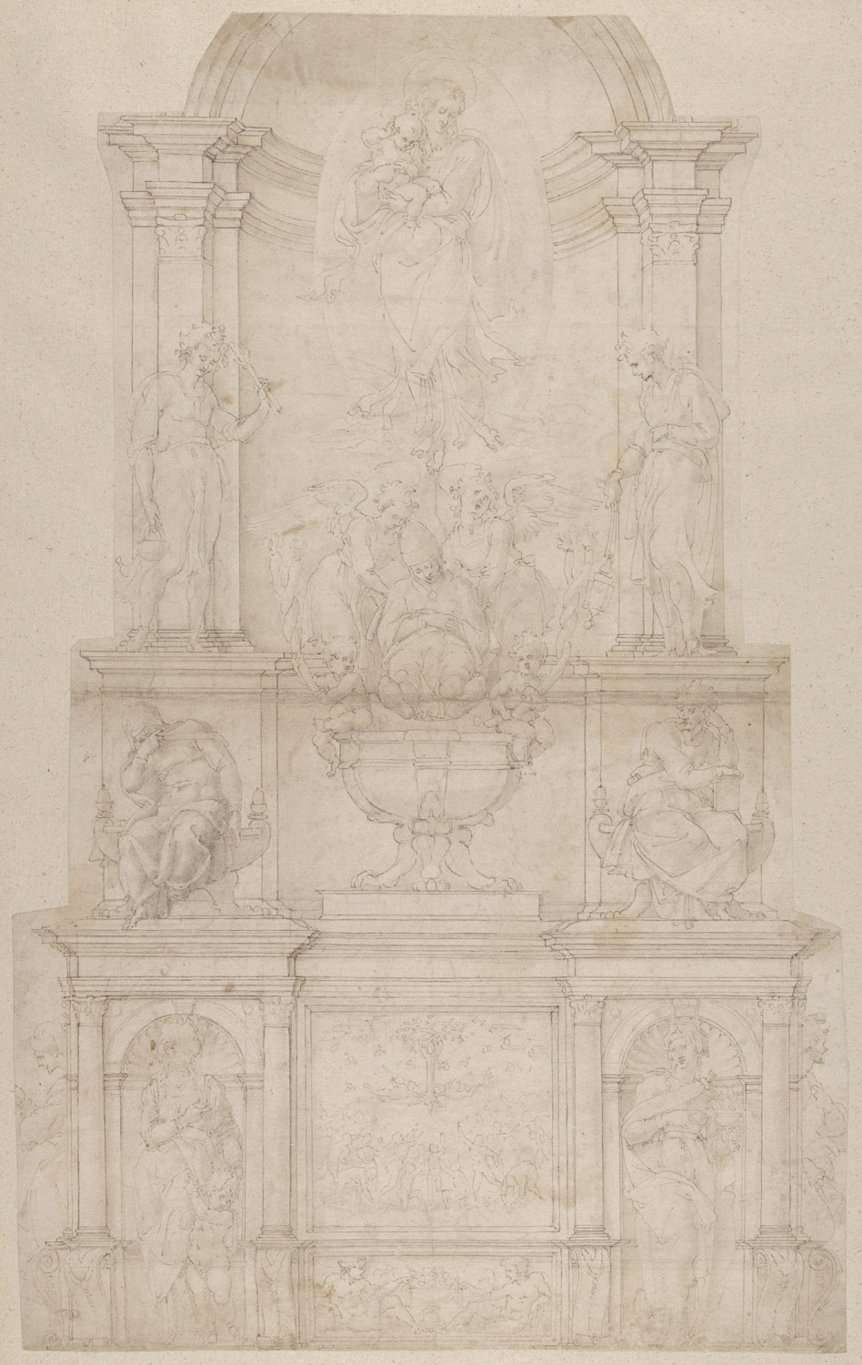 948x1500 design for the tomb of pope julius ii della rovere michelangelo - Tomb Drawing