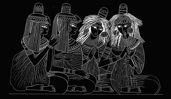 550x321 ancient egyptian women tomb drawing, white posters - Tomb Drawing