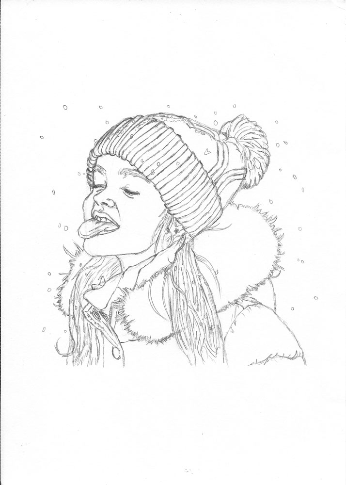 714x1000 how to draw a child catching snowflakes with her tongue let - Tongue Drawing