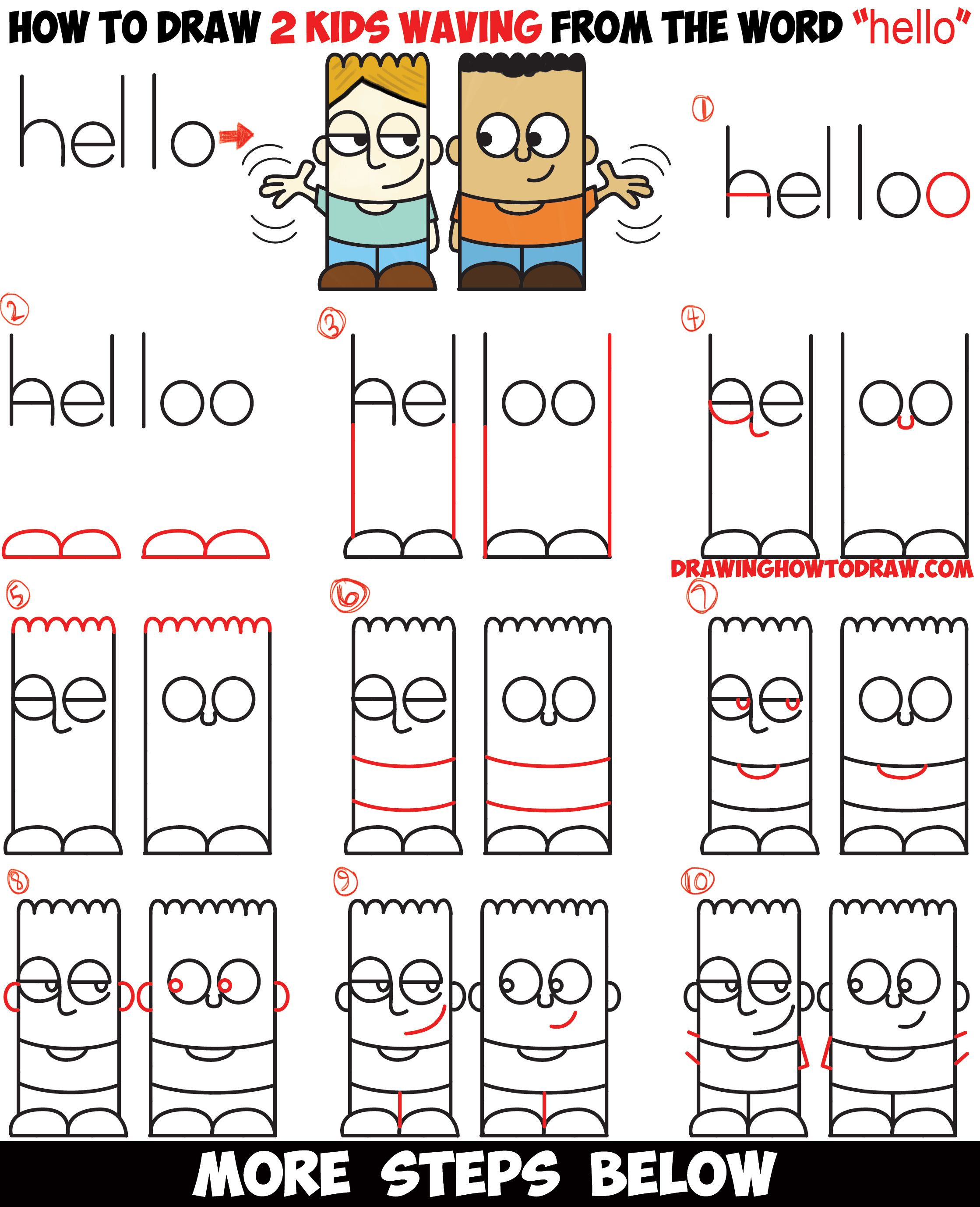 2238x2754 How To Draw Cartoon Characters From The Word Hello Easy Step - Toon Drawing