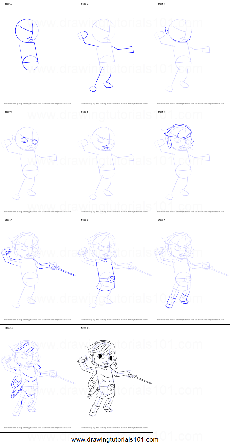751x1463 how to draw toon link from super smash bros printable step - Toon Link Drawing