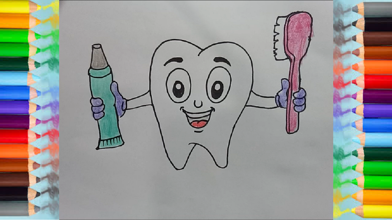 1280x720 how to draw cute cartoon teeth toothpaste and toothbrush - Tooth Drawing Cartoon