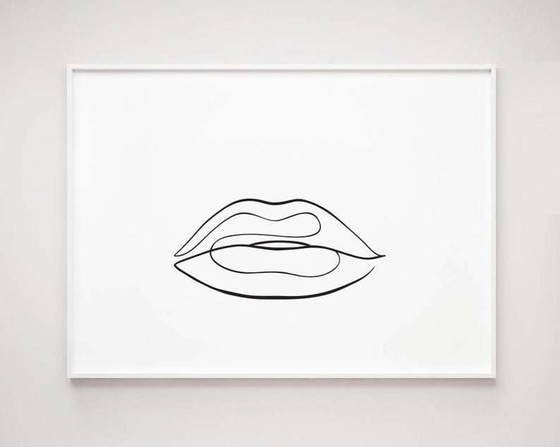 794x634 Lips Print Single Line Drawing Fashion Wall Decor Abstract Etsy - Tooth Line Drawing