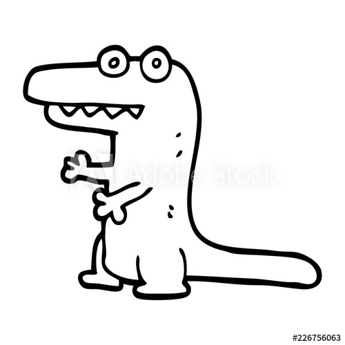 500x500 Line Drawing Cartoon Crazy Alligator - Tooth Line Drawing