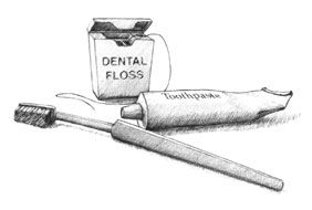 282x190 drawing of a toothbrush, toothpaste, and dental floss, grouped - Toothbrush And Toothpaste Drawing