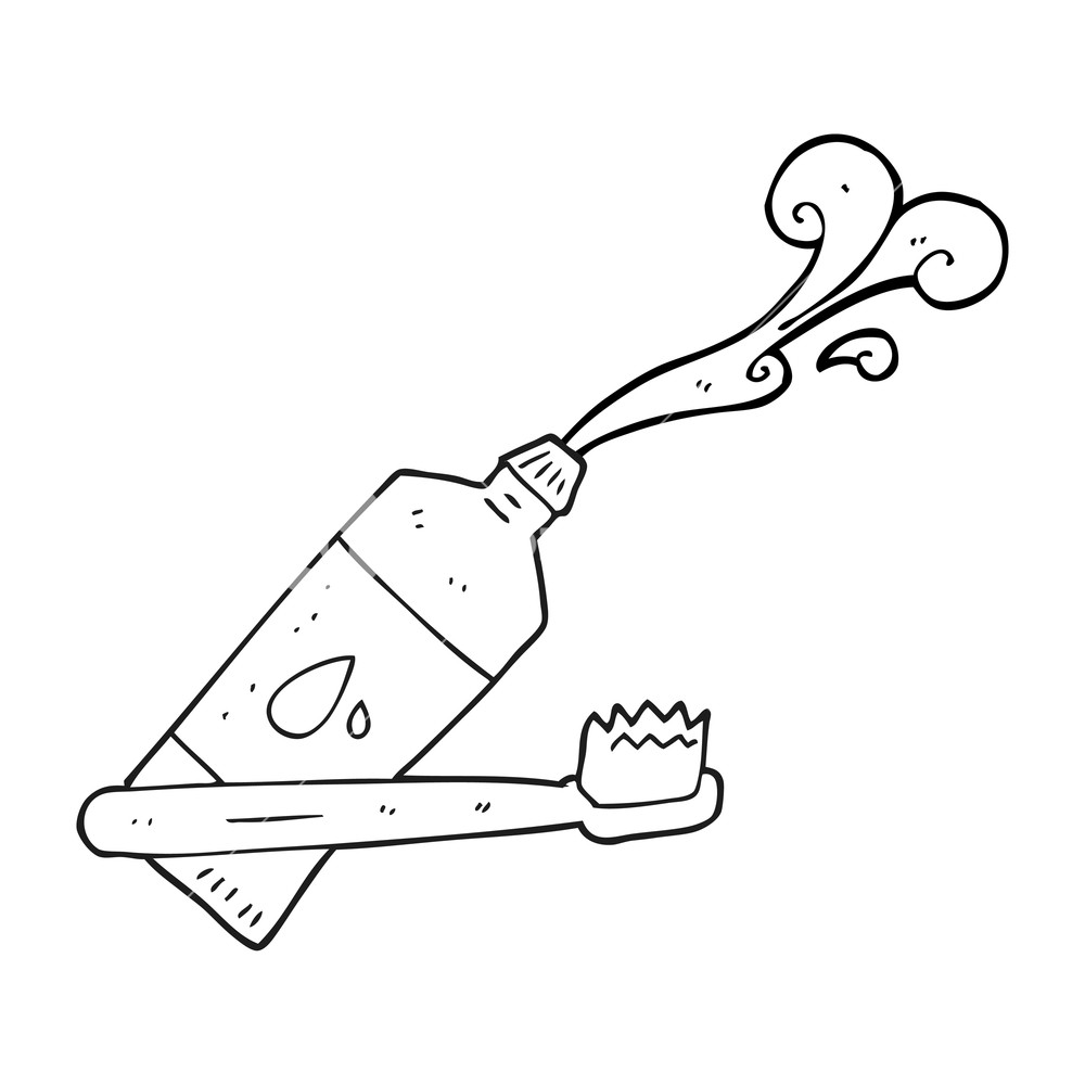 1000x1000 Freehand Drawn Black And White Cartoon Toothbrush And Toothpaste - Toothbrush And Toothpaste Drawing