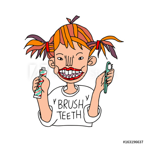 500x500 A Girl With A Toothbrush And Toothpaste Cartoon Style Drawing - Toothbrush And Toothpaste Drawing