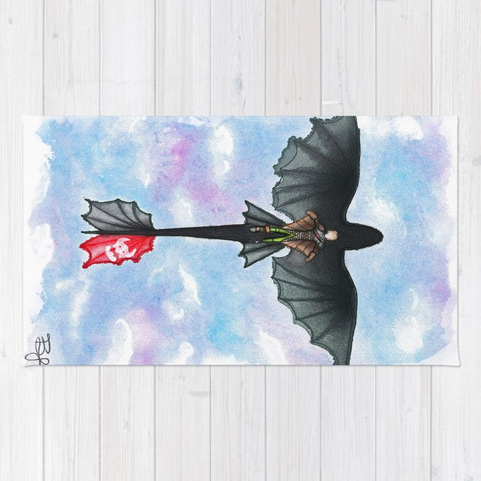 700x700 hiccup and toothless flying from how to train your dragon rug - Toothless Flying Drawing