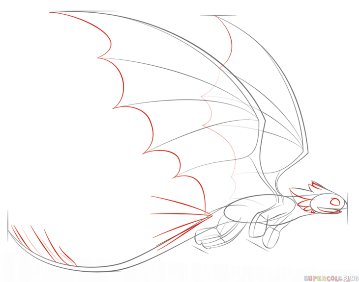 730x575 how to draw toothless flying step - Toothless Flying Drawing