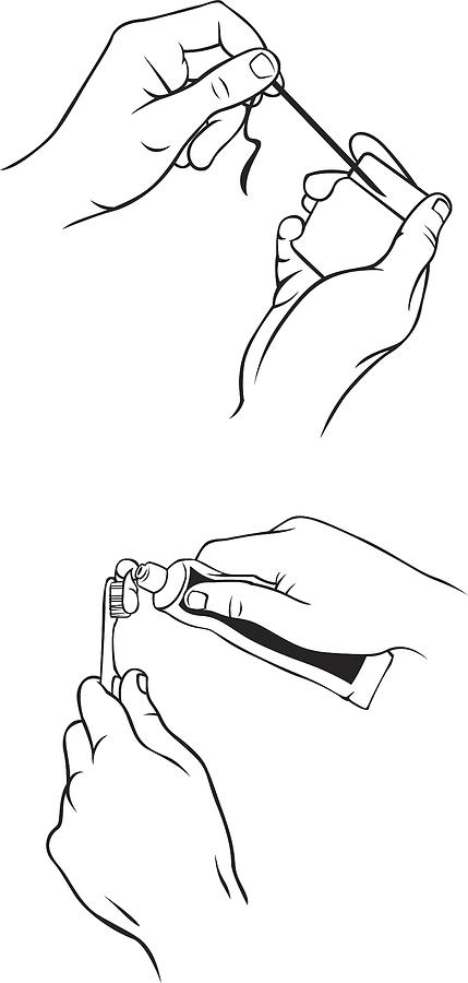 429x900 Hands Holding Floss, Toothbrush And Toothpaste - Toothpaste Drawing