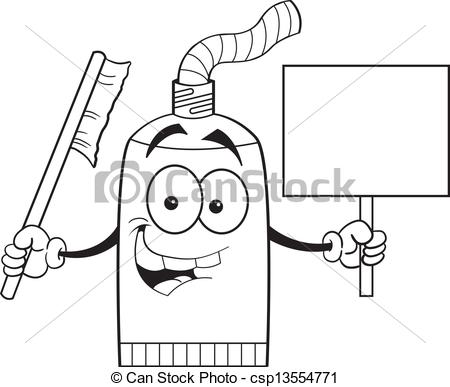 450x387 Cartoon Toothpaste Tube Holding A S Black And White Illustration - Toothpaste Drawing