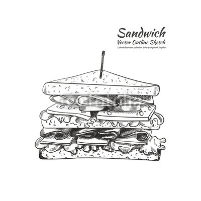 400x400 Vector Outline Drawing, A Sandwich With A Toothpick Isolated - Toothpick Drawing