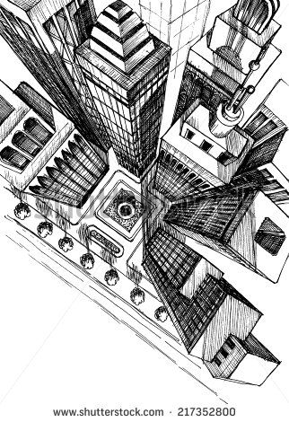 322x470 Top View Of A City Skyscrapers Drawing, Aerial View Sketch - Top Drawing