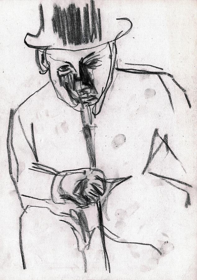 634x900 man in top hat and cane drawing - Top Hat Drawing