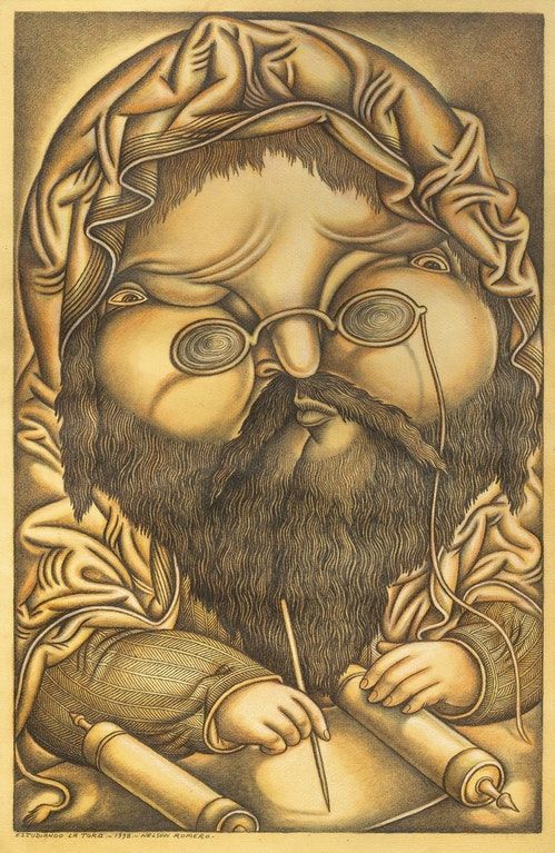 499x767 Studying The Torah Pencils On Paper Drawing Artwork That - Torah Drawing