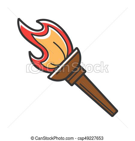 450x470 Ancient Torch With Red Flame Isolated Cartoon Illustration - Torch Drawing