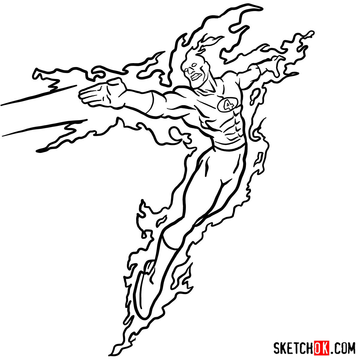 1200x1200 How To Draw The Human Torch From Fantastic Four - Torch Drawing