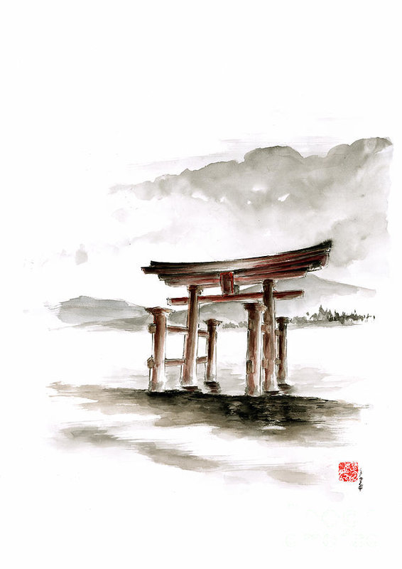 566x800 Torii Gate Art Print - Torii Gate Drawing