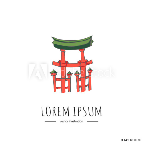 500x500 Hand Drawn Doodle Japan Related Icon Vector Illustration Sketch - Torii Gate Drawing