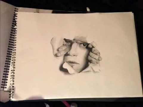 480x360 man ripping through paper illusion! - Torn Paper Drawing