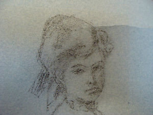 300x225 vintage drawing girl sitting, signed k s bowers - Torn Paper Drawing