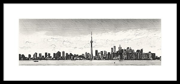 600x281 Toronto Skyline Sketch Framed Print - Toronto Skyline Drawing