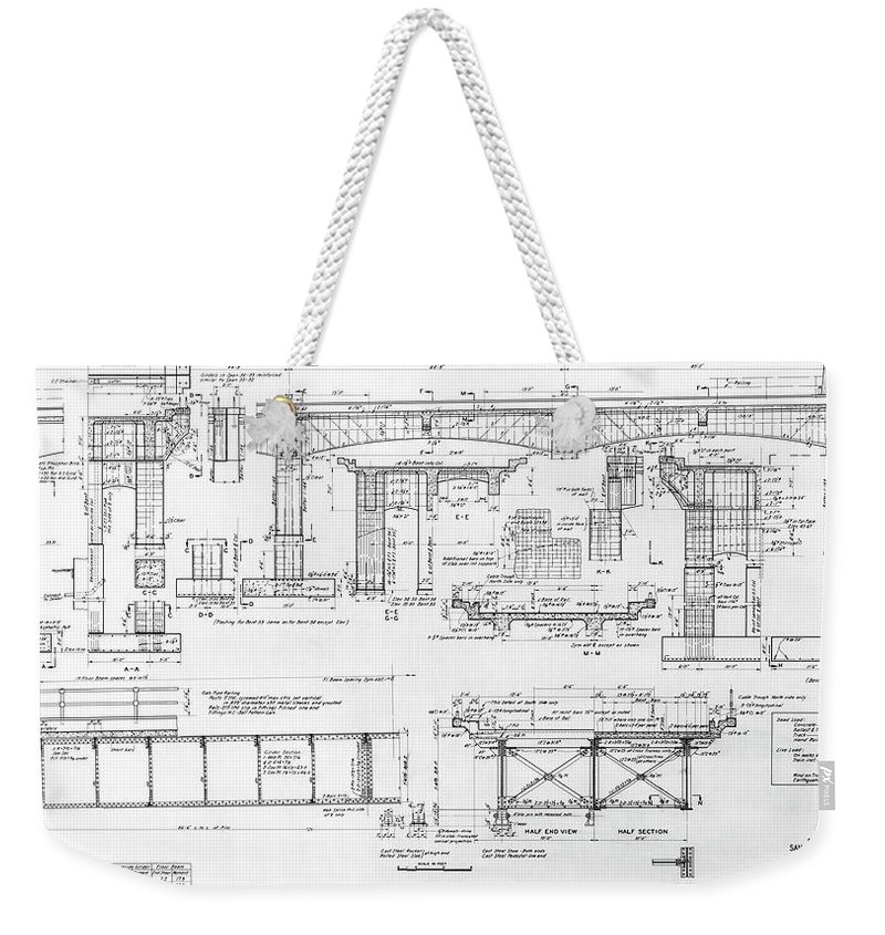 800x845 Original Oakland Bay Bridge Engineering Drawing Weekender - Tote Bag Technical Drawing