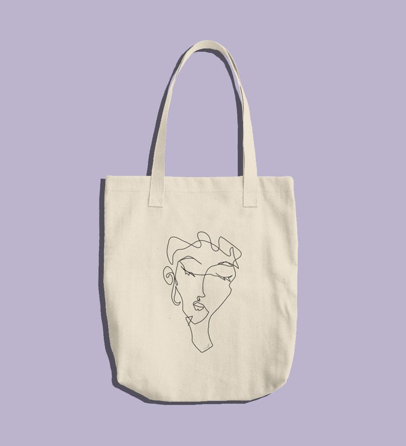 794x873 minimal line drawing cotton tote bag jazz and moon portrait etsy - Tote Drawing