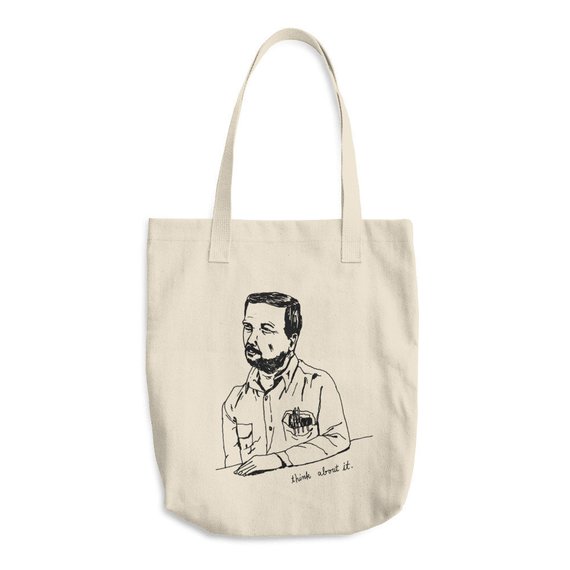 570x570 think about it' cotton tote bag funny ink drawing of a etsy - Tote Drawing