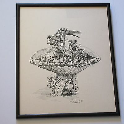 400x400 j corman signed modernist drawing mushroom indian totem carving - Totem Drawing