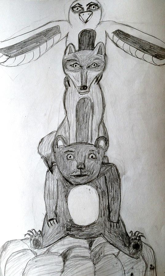 537x900 native totem pole drawing - Totem Drawing