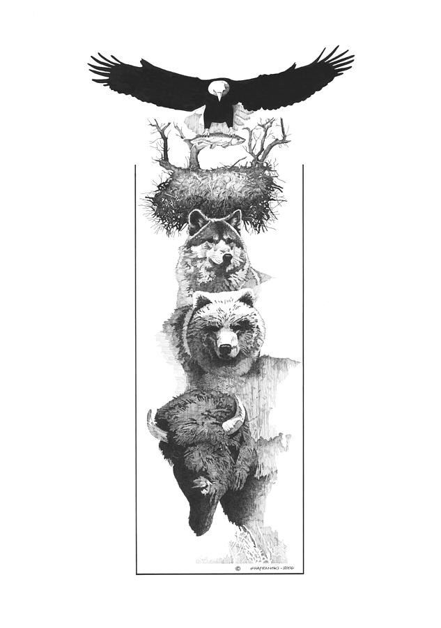 633x900 prairie totem drawing - Totem Drawing